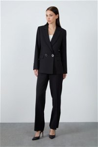 4G CLASSIC - Pantolonlu ve Kruvaze Kapamalı Ceketli Siyah Takım Elbise