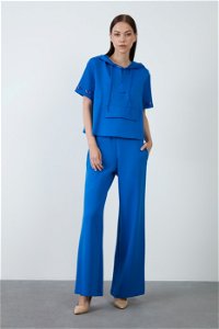 KIWE - Blue Tracksuit with Hooded Lace-up Baggy Cut Short Sleeves and Stone Detail