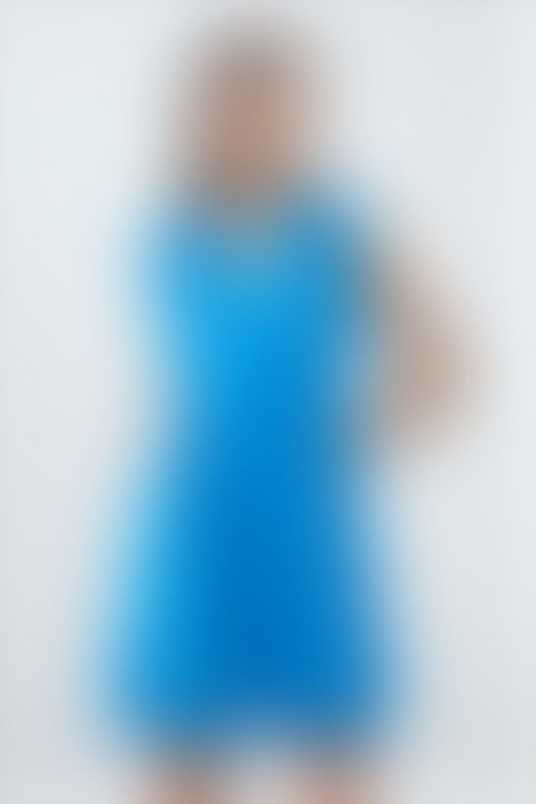 V-Neck Heart Brooch Detail Blue Mini Dress