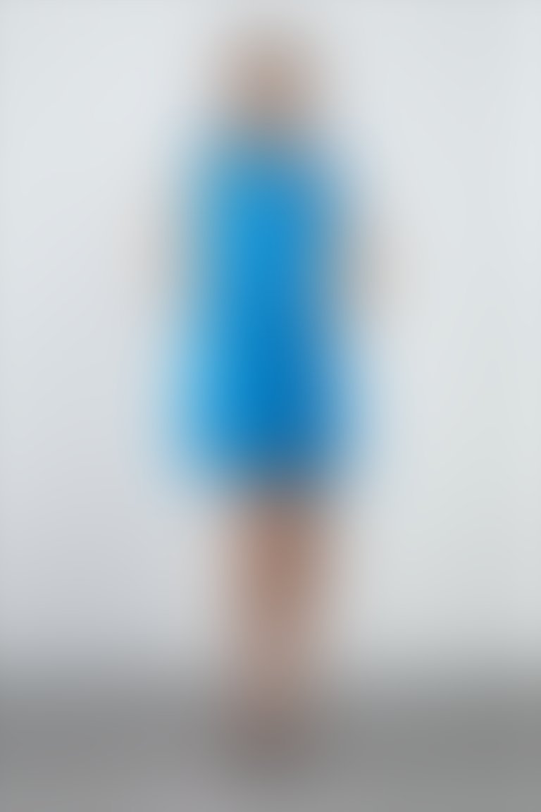 V-Neck Heart Brooch Detail Blue Mini Dress