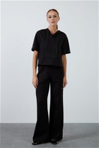 KIWE - Black Tracksuit with Hooded Lace-up Baggy Cut Short Sleeves and Stone Detail