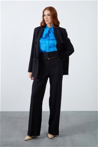 GIZIA CLASSIC - Yüksek Bel Bol Paça Pantolonlu Siyah Kadın Takım Elbise