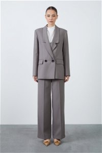 GIZIA CLASSIC - Yüksek Bel Bol Paça Pantolonlu Gri Kadın Takım Elbise