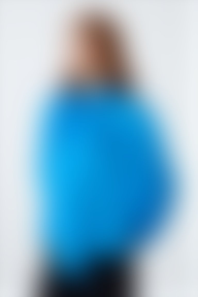 Yarı Transparan Fiyonk Bağlamalı Karpuz Kollu Mavi Bluz