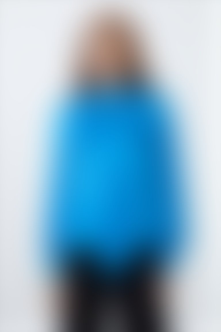 Yarı Transparan Fiyonk Bağlamalı Karpuz Kollu Mavi Bluz