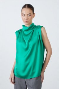 GIZIA CLASSIC - Degaje Yaka Sıfır Kol Yeşil Bluz