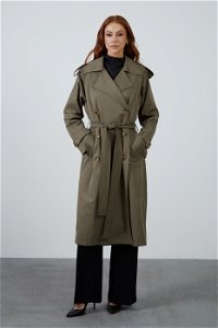 GIZIA CLASSIC - Long-Sleeved Belted Green Trenchcoat