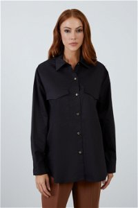 KIWE - Oversize Black Shirt with Large Pockets