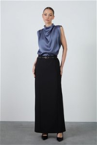 GIZIA CLASSIC - Thin Belted Cut-Out Detail Maxi Black Skirt