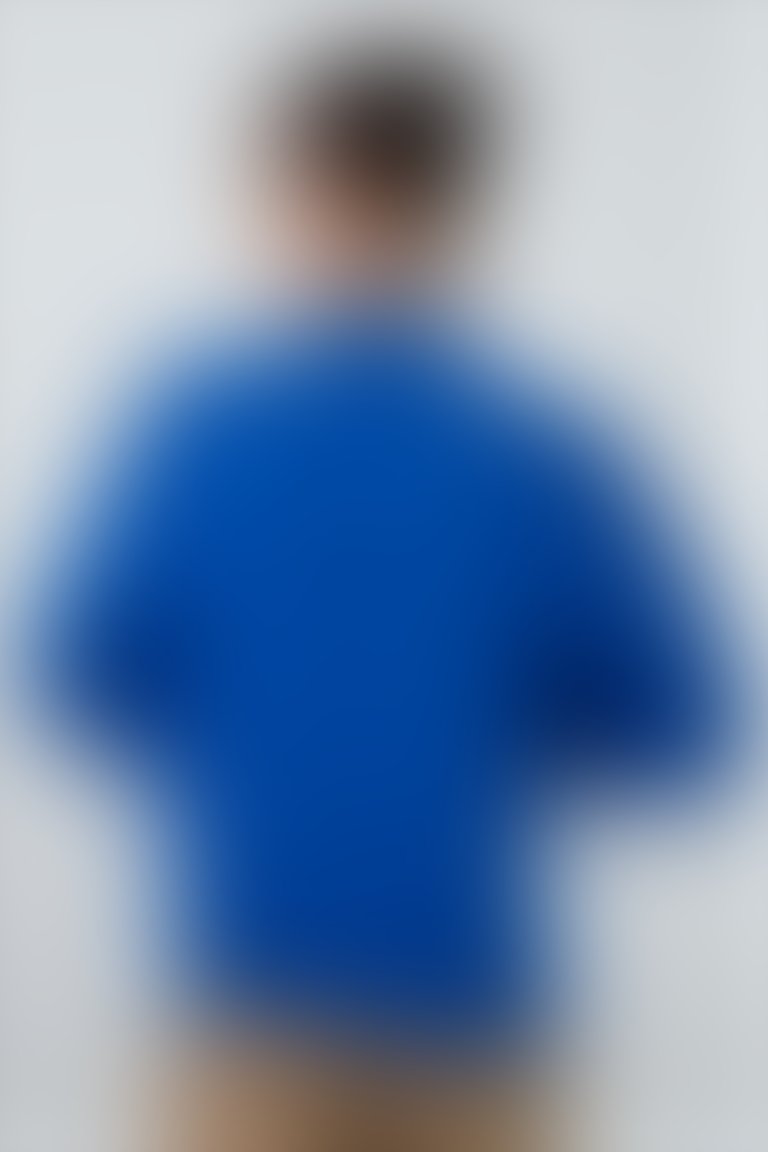 One-Sided Slit Detailed Side-Slit Stand-Up Collar Navy Blue Satin Blouse