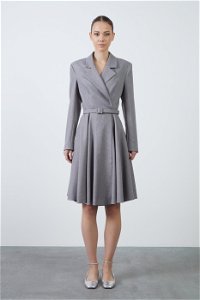 GIZIA CLASSIC - Gray Jacket Dress with Midi Length and Wrap Closure