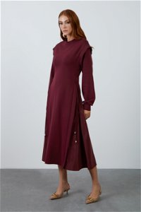 KIWE - Midi-Length Burgundy Sweatshirt Dress with High Neck and Long Sleeves