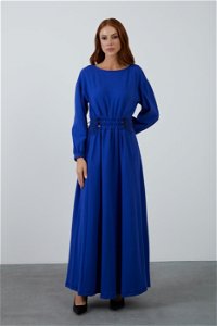 KIWE - Comfort Fit Maxi Length Navy Blue Dress with Low Shoulders