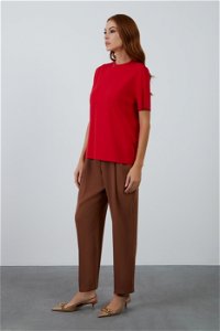 KIWE - Scooped Neck Short Sleeve Basic Red T-Shirt