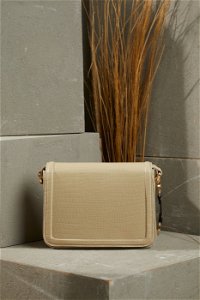 GIZIA - Adjustable Long-handled Patterned Stone-colored Leather Bag