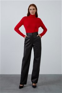 GIZIA - Button Detailed High-Waisted Leather Palazzo Pants