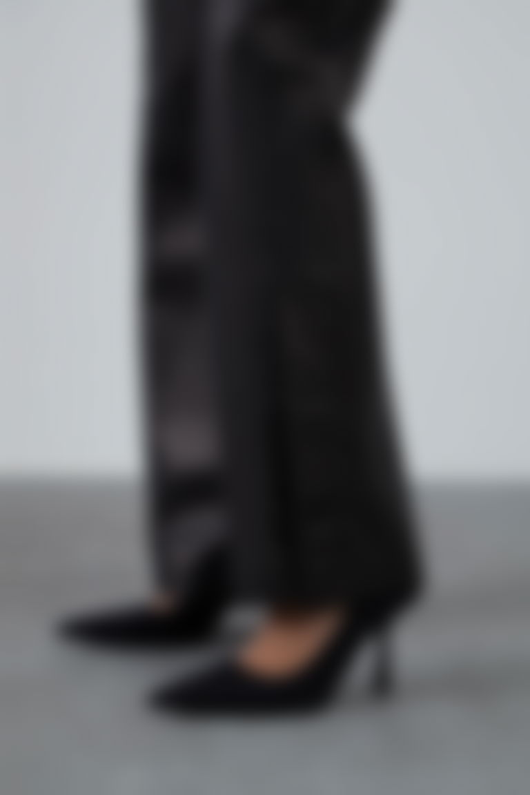 Button Detailed High-Waisted Leather Palazzo Pants