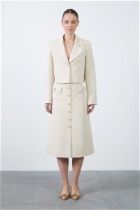 GIZIA CLASSIC - Beige Suit with Jacket and Midi Skirt