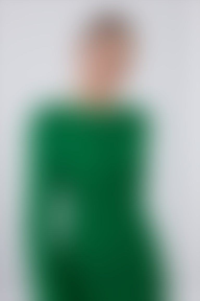 Button Detail Upper Sleeve Ruched Slit Mermaid Shape Long Green Dress