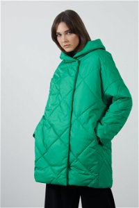 GIZIA - Green Hooded Coat with Hidden Hood