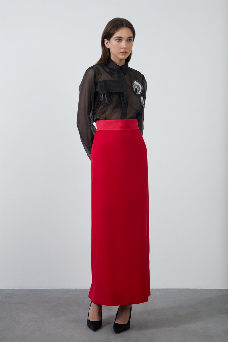 GIZIA - Back Slit Plain Form Long Pink Skirt