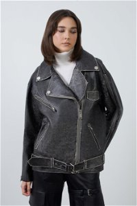 GIZIA - Hem Belted Grey Leather Jacket