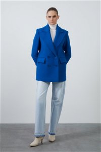 GIZIA - Double Breasted Closure Wide Pocketed Blue Jacket