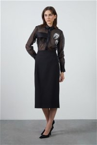 GIZIA - Plain Black Midi Skirt