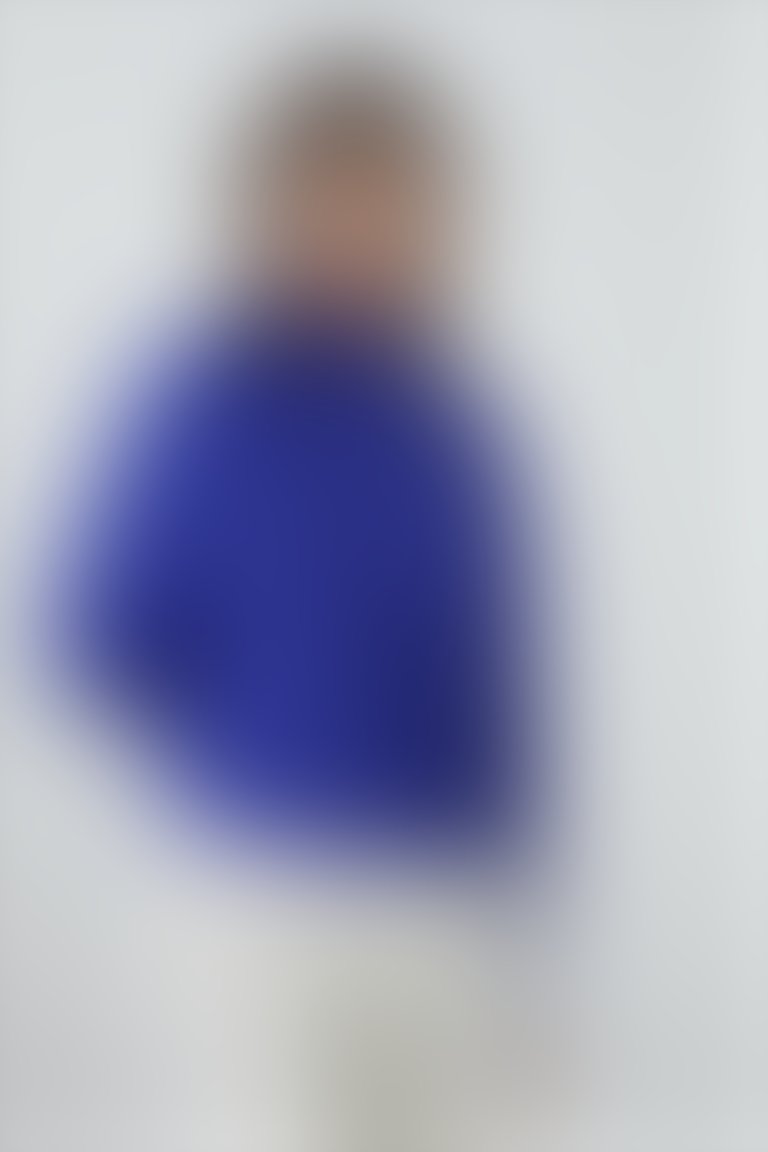 Omuzdan Düğme Detaylı Kat Kat Dik Yaka Mavi Bluz