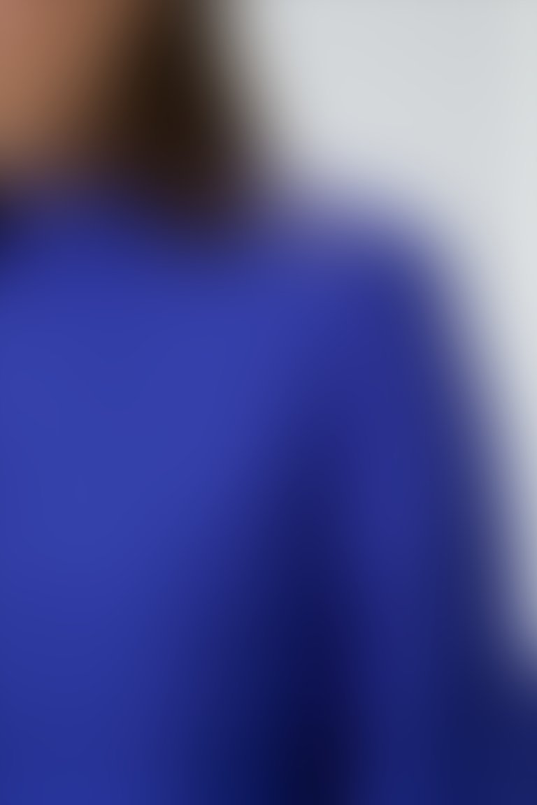Omuzdan Düğme Detaylı Kat Kat Dik Yaka Mavi Bluz
