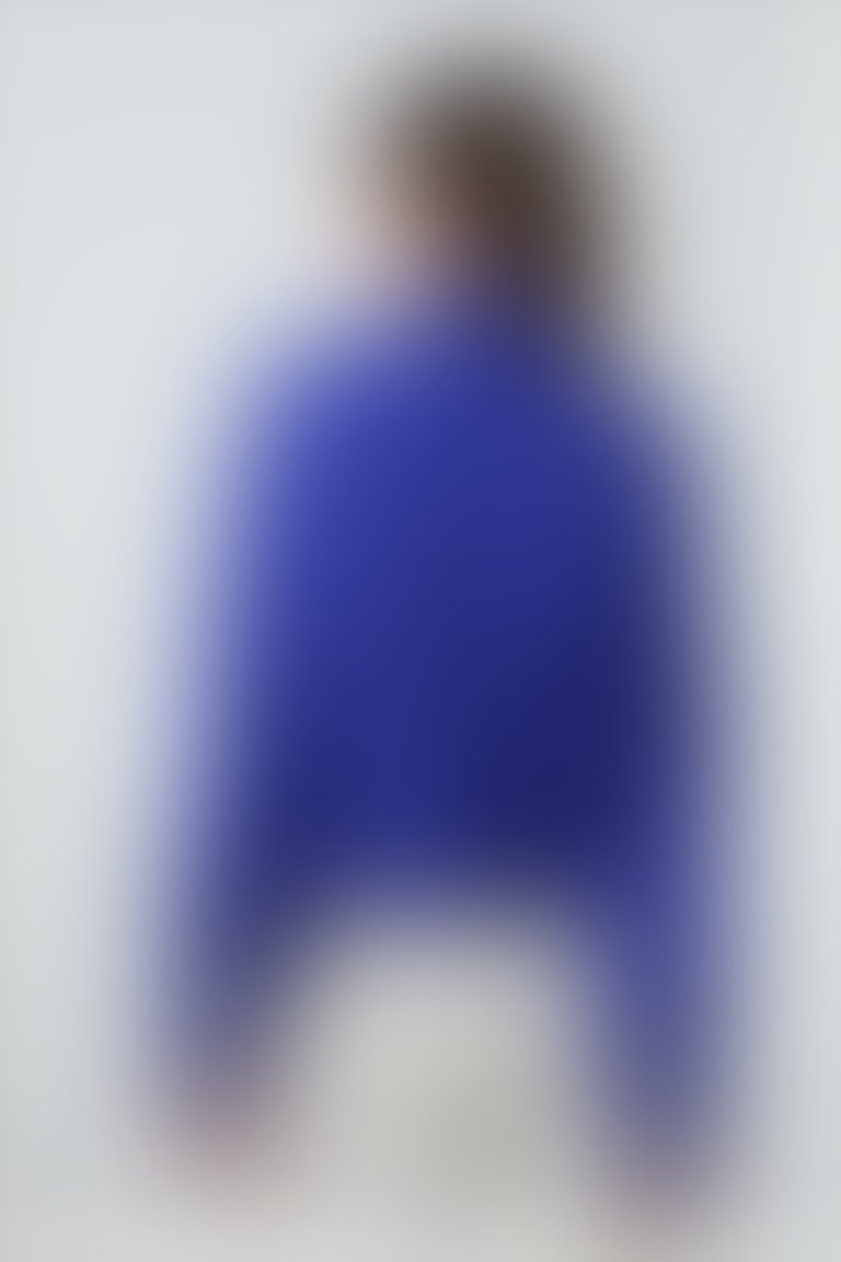 Shoulder Button Detail Layered Stand-Up Collar Blue Blouse
