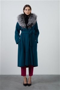 GIZIA - Green Coat with Fur Detail