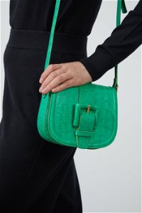 GIZIA - Adjustable Strapped Leather Bag with Front Belt Buckle in Green Pattern
