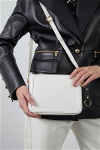 GIZIA - Adjustable Long-handled Patterned Ecru Leather Bag