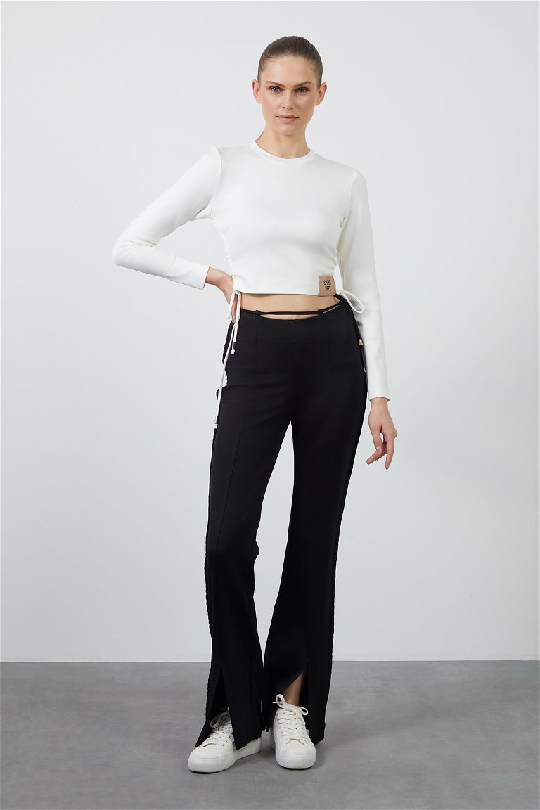 GIZIA SPORT - Black Flare Pants with Front Slits and Belt Detail