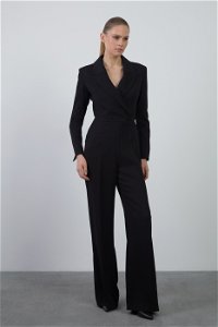 GIZIA - Mandarin Collar Long Black Jumpsuit