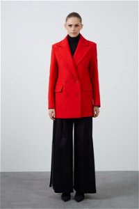 GIZIA - Double Breasted Closure Wide Pocketed Red Jacket