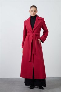 GIZIA - Removable Belt Detail Long Red Coat