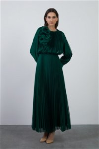 GIZIA - Pleated Long Green Evening Dress