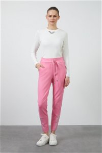 GIZIA SPORT - Elasticated Back with Tie End Stone-Embellished Pink Pants