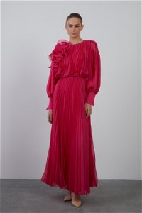 GIZIA - Pleated Long Pink Evening Dress