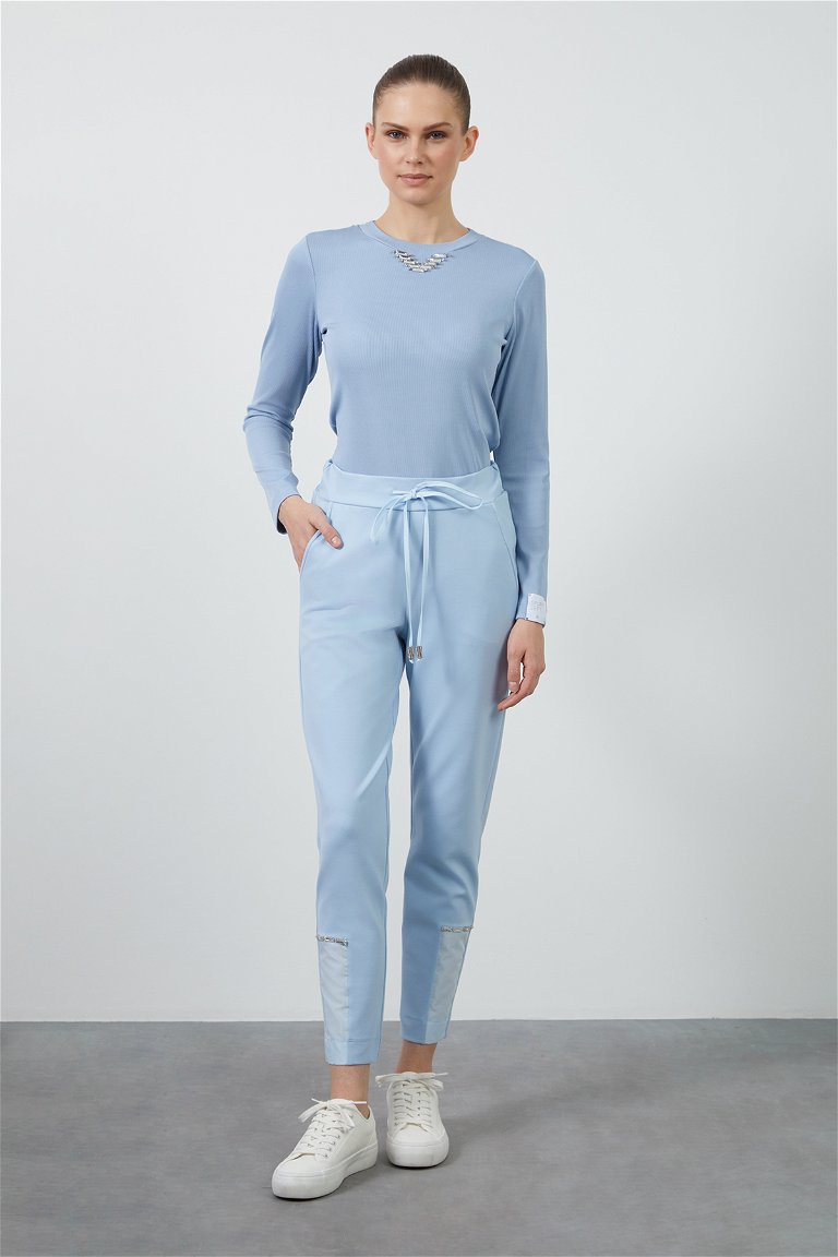 GIZIA SPORT - Elasticated Back with Tie End Stone-Embellished Blue Pants