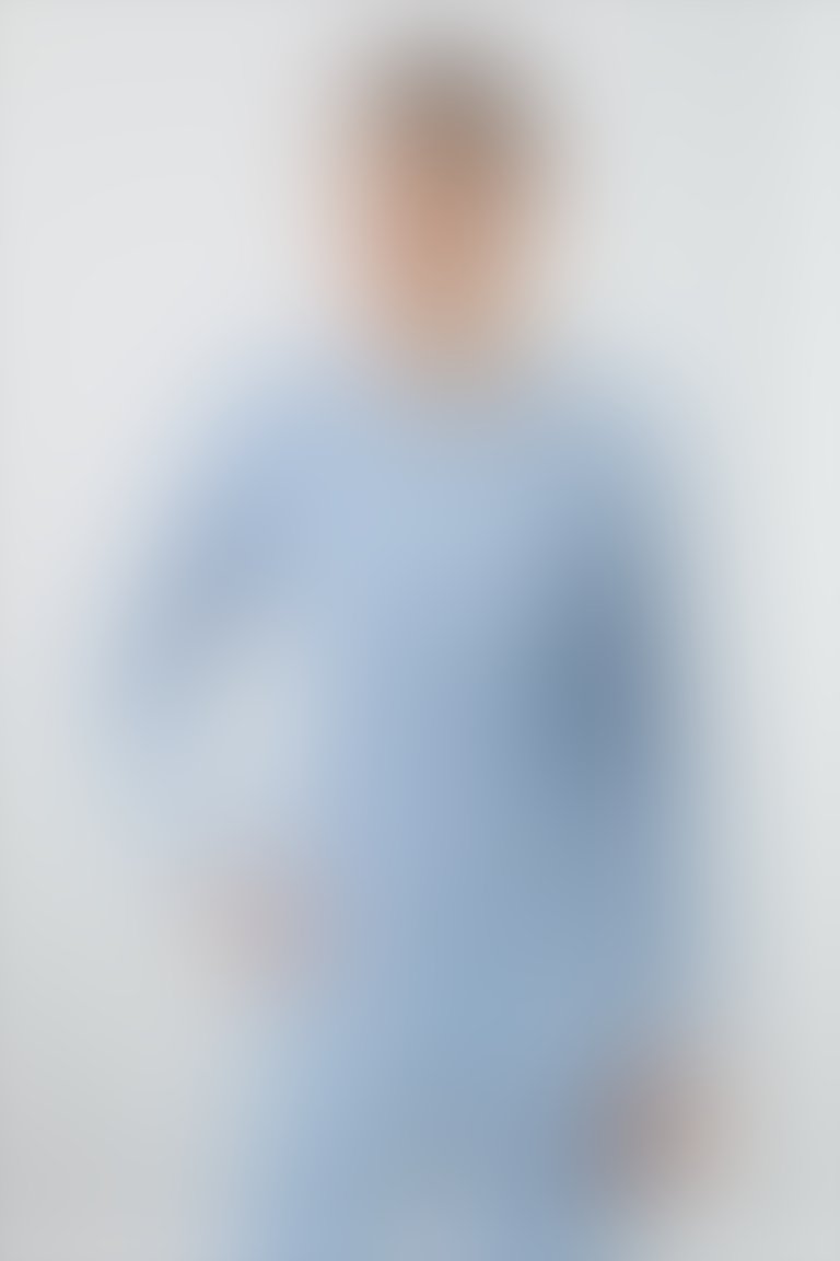 Kol Ucu Etiket Detaylı Yakası Taşlı Mavi Bluz