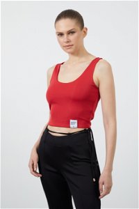 GIZIA SPORT - Hem Label Detail Sleeveless Short Red Blouse