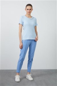 GIZIA - Embellished Neckline Blue T-shirt