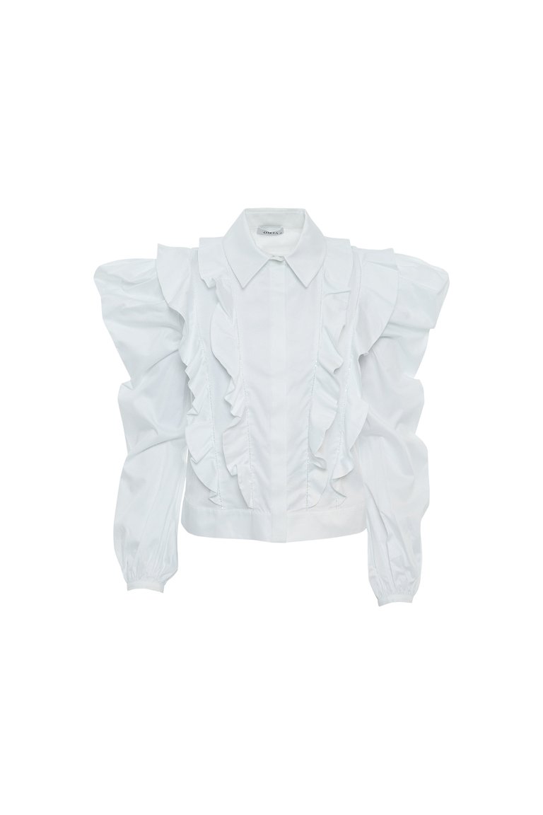 GIZIA - Balon Kollu, Fırfırlı Beyaz Gömlek