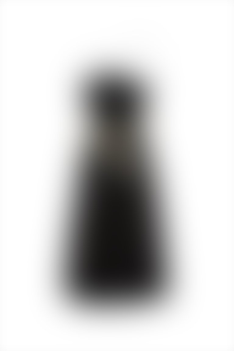Fiyonk Detaylı İnce Askılı Siyah Midi Abiye Elbise
