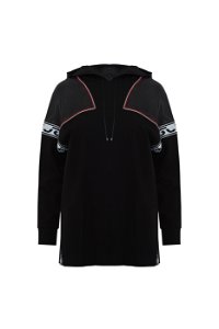 GIZIA SPORT - Transparan Omuz Ve Şerit Detaylı Siyah Kapüşonlu Sweatshirt