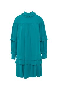 GIZIA - Frill Detailed Standing Neck Green Dress