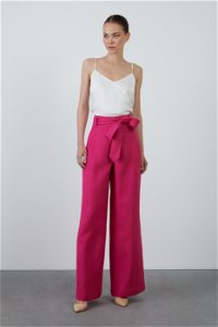 GIZIA - Belted Wide-Leg Linen Pink Pants